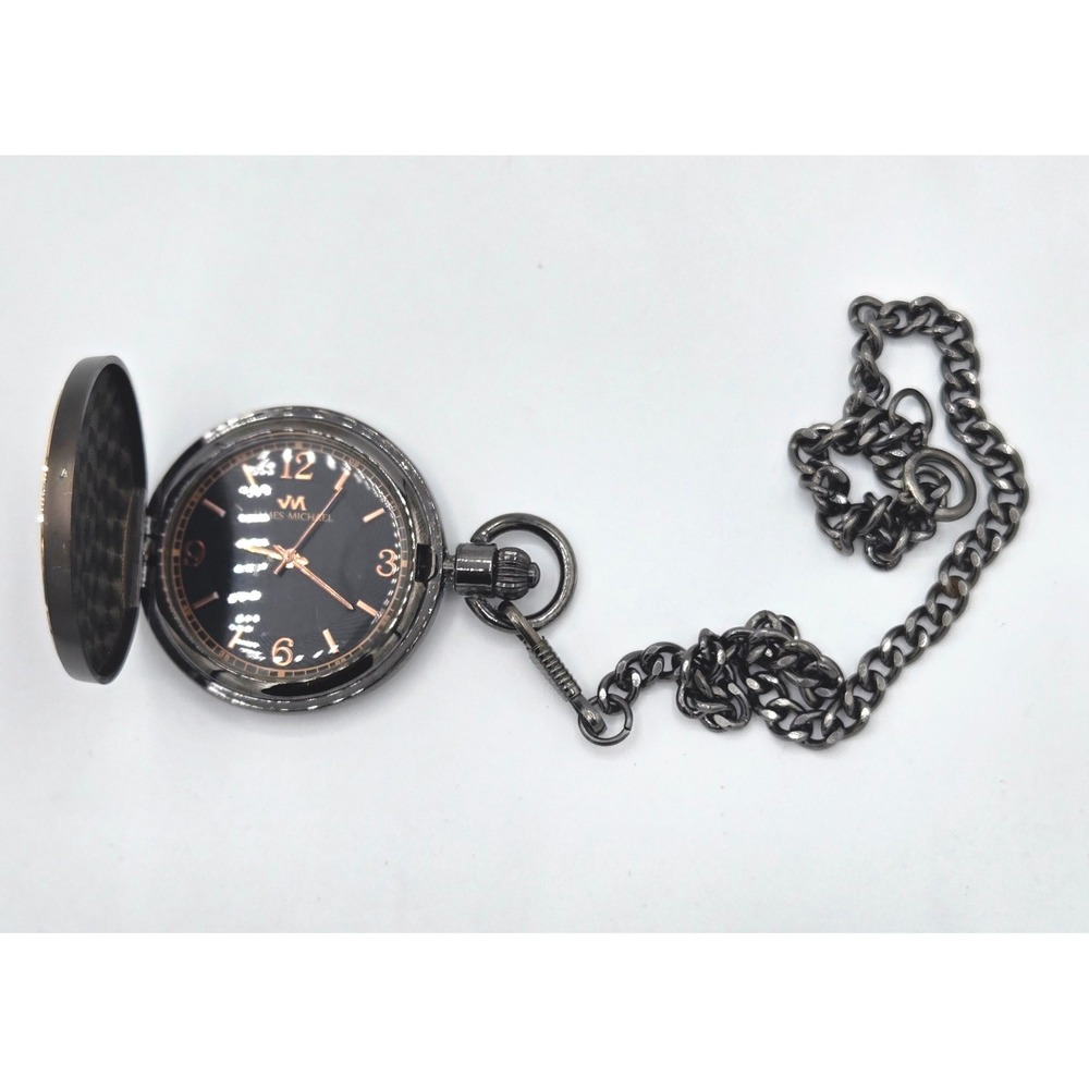 James Michael Pocket Watch, Black‎ and Gold Tone, Needs Repair
